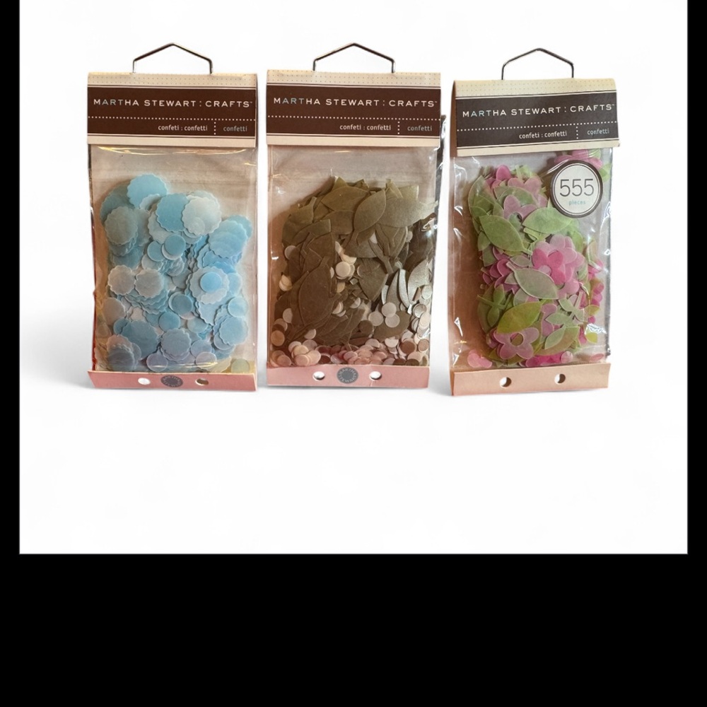 NEWMartha Stewart Crafts Confetti Lot of 3 Blue, Gold & Pink Flowers with Green